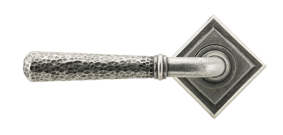 HAMMERED NEWBURY LEVER HANDLE+ROSE SPRUNG SQUARE 53x126x64 PEW - 45658 by MARCHES (ANVIL) ARCHITECTURAL HARDWARE