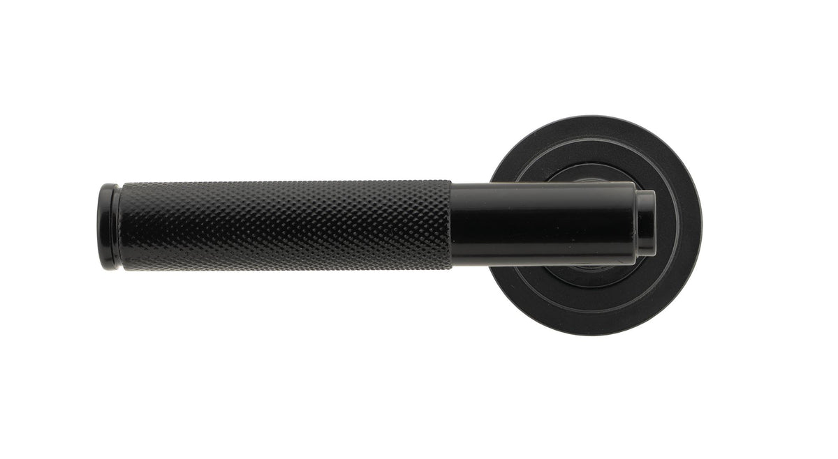 BROMPTON LEVER HANDLE+ROSE SPRUNG ART DECO 53x125x70 BLK - 45672 by MARCHES (ANVIL) ARCHITECTURAL HARDWARE