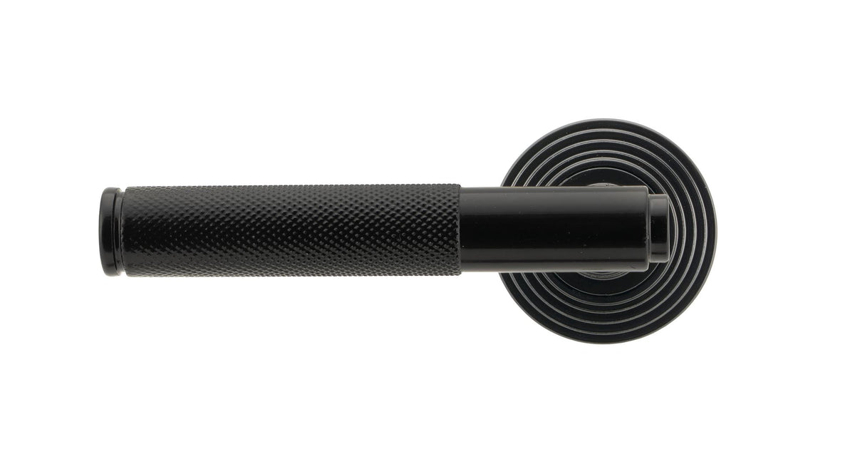 BROMPTON LEVER HANDLE+ROSE SPRUNG BEEHIVE 53x125x70 BLK - 45673 by MARCHES (ANVIL) ARCHITECTURAL HARDWARE