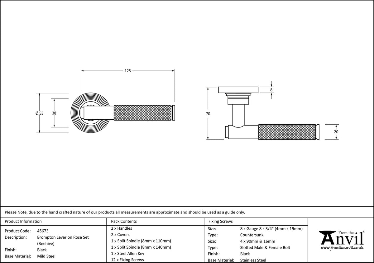 BROMPTON LEVER HANDLE+ROSE SPRUNG BEEHIVE 53x125x70 BLK - 45673 by MARCHES (ANVIL) ARCHITECTURAL HARDWARE