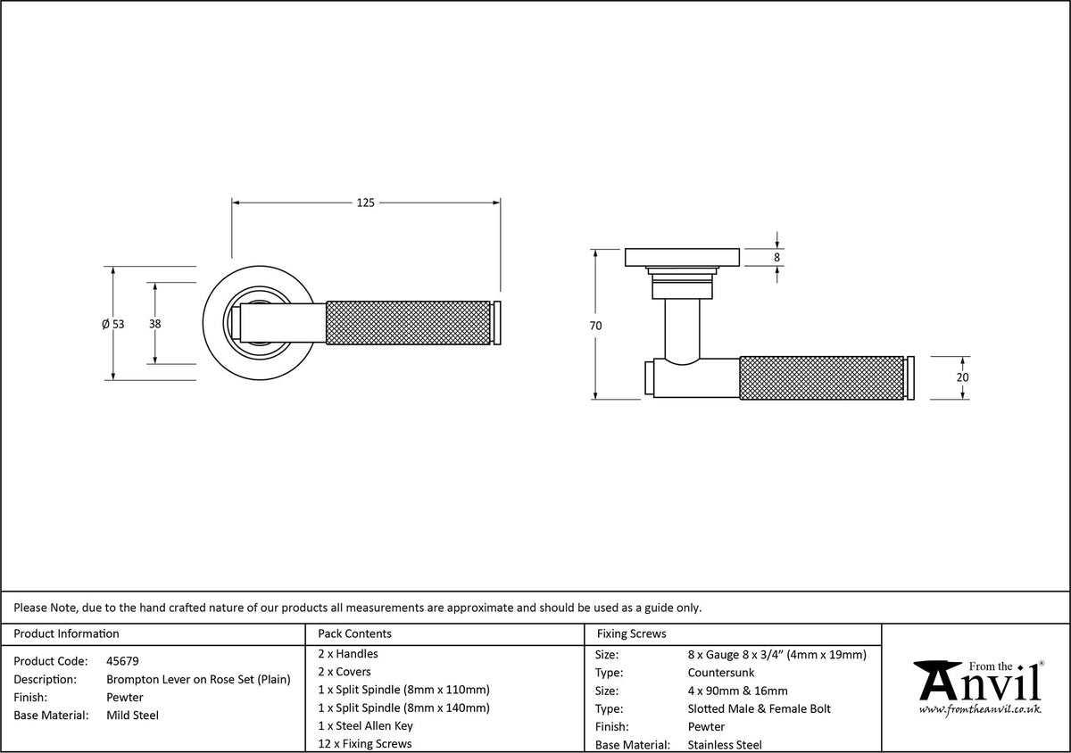 BROMPTON LEVER HANDLE+ROSE SPRUNG PLAIN 53x125x70 PEW - 45679 by MARCHES (ANVIL) ARCHITECTURAL HARDWARE