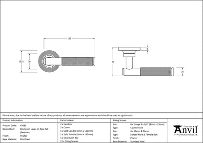 BROMPTON LEVER HANDLE+ROSE SPRUNG BEEHIVE 53x125x70 PEW - 45681 by MARCHES (ANVIL) ARCHITECTURAL HARDWARE