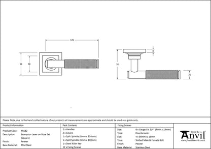 BROMPTON LEVER HANDLE+ROSE SPRUNG SQUARE 53x125x70 PEW - 45682 by MARCHES (ANVIL) ARCHITECTURAL HARDWARE