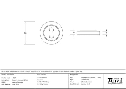 ESCUTCHEON ROUND CNC PLAIN 53x8 EBX - 45699 by MARCHES (ANVIL) ARCHITECTURAL HARDWARE