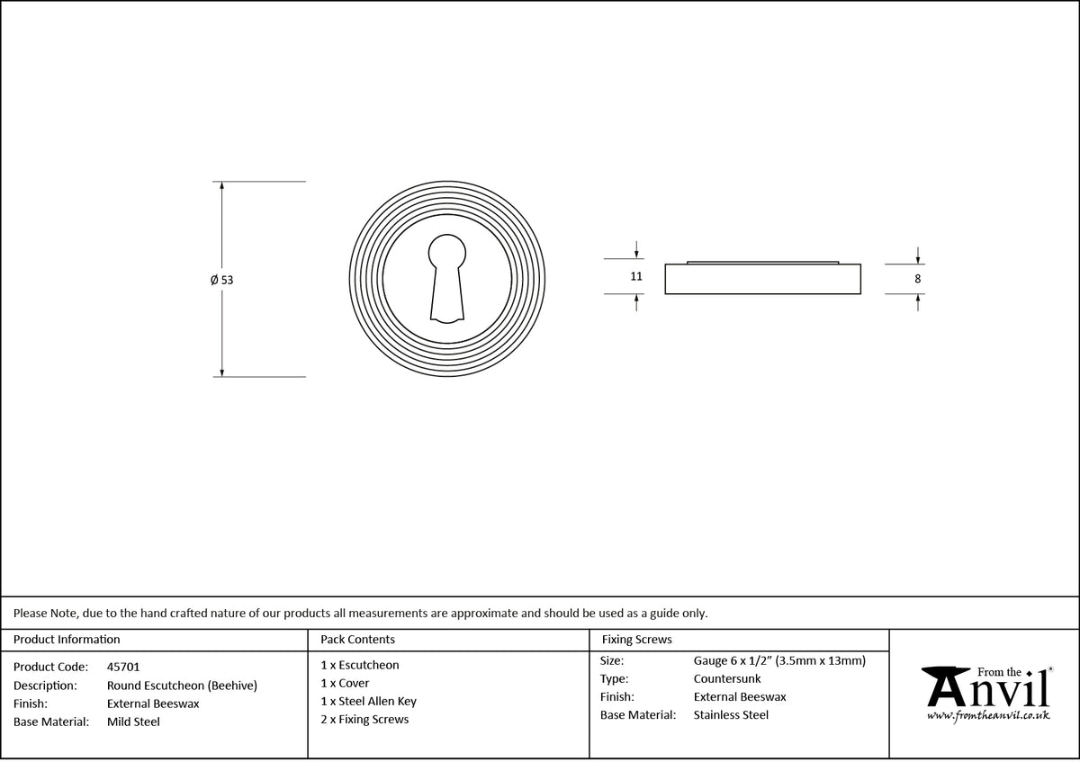 ESCUTCHEON ROUND CNC BEEHIVE 53x8 EBX - 45701 by MARCHES (ANVIL) ARCHITECTURAL HARDWARE