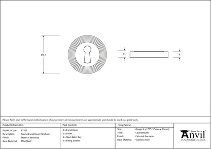ESCUTCHEON ROUND CNC BEEHIVE 53x8 EBX - 45701 by MARCHES (ANVIL) ARCHITECTURAL HARDWARE