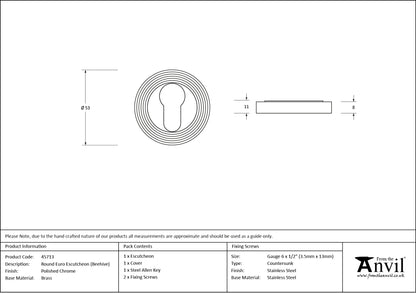 ESCUTCHEON ROUND EURO CNC BEEHIVE 53x8 PCP - 45713 by MARCHES (ANVIL) ARCHITECTURAL HARDWARE