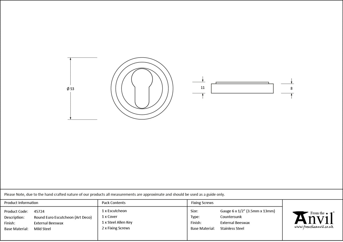 ESCUTCHEON ROUND EURO CNC ART DECO 53x8 EBX - 45724 by MARCHES (ANVIL) ARCHITECTURAL HARDWARE