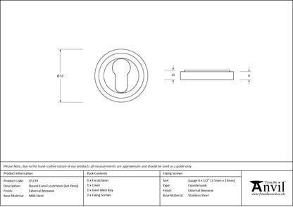 ESCUTCHEON ROUND EURO CNC ART DECO 53x8 EBX - 45724 by MARCHES (ANVIL) ARCHITECTURAL HARDWARE
