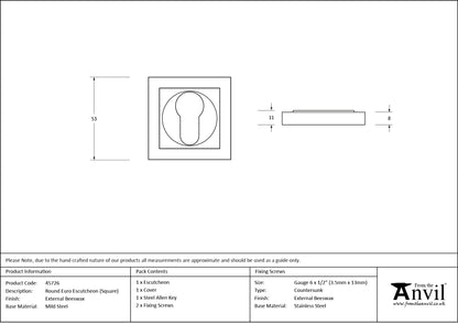 ESCUTCHEON ROUND EURO CNC SQUARE 53x53x8 EBX - 45726 by MARCHES (ANVIL) ARCHITECTURAL HARDWARE