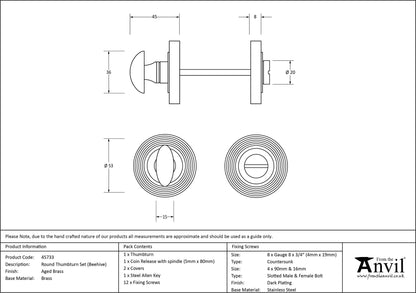 THUMBTURN SET ROUND CNC BEEHIVE 53x45 AGBR - 45733 by MARCHES (ANVIL) ARCHITECTURAL HARDWARE
