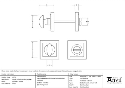THUMBTURN SET ROUND CNC SQUARE 53x53x45 PCP - 45738 by MARCHES (ANVIL) ARCHITECTURAL HARDWARE