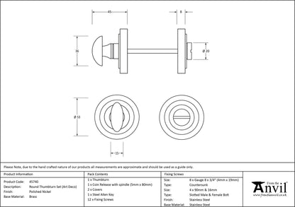 THUMBTURN SET ROUND CNC ART DECO 53x45 PNP - 45740 by MARCHES (ANVIL) ARCHITECTURAL HARDWARE
