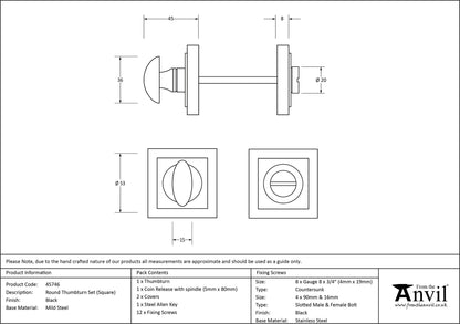 THUMBTURN SET ROUND CNC SQUARE 53x53x45 BLK - 45746 by MARCHES (ANVIL) ARCHITECTURAL HARDWARE