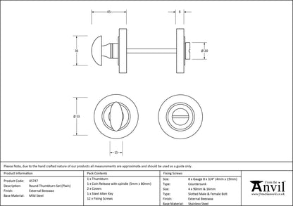 THUMBTURN SET ROUND CNC PLAIN 53x45 EBX - 45747 by MARCHES (ANVIL) ARCHITECTURAL HARDWARE