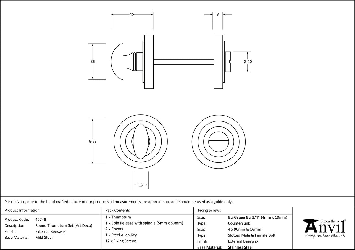 THUMBTURN SET ROUND CNC ART DECO 53x45 EBX - 45748 by MARCHES (ANVIL) ARCHITECTURAL HARDWARE