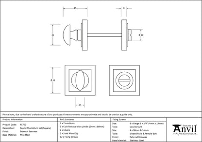 THUMBTURN SET ROUND CNC SQUARE 53x53x45 EBX - 45750 by MARCHES (ANVIL) ARCHITECTURAL HARDWARE