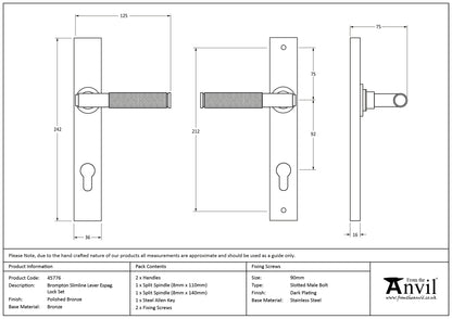 BROMPTON SLIM LEVER ESPAGNOLETTE LOCK 125x242x75 PBZ - 45776 by MARCHES (ANVIL) ARCHITECTURAL HARDWARE