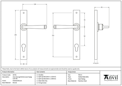 AVON SLIMLINE ESPAGNOLETTE LOCK 118x242x70 PBZ - 45791 by MARCHES (ANVIL) ARCHITECTURAL HARDWARE