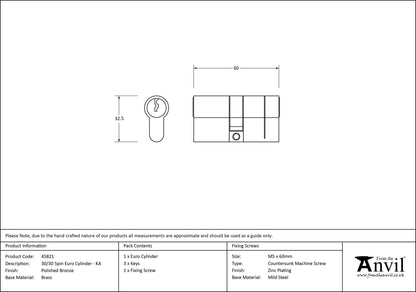 EURO CYLINDER 5PIN ALIKE 30/30 PBZ - 45821 by MARCHES (ANVIL) ARCHITECTURAL HARDWARE