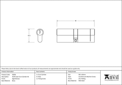 EURO CYLINDER 5PIN ALIKE 45/45 AGBZ - 45836 by MARCHES (ANVIL) ARCHITECTURAL HARDWARE