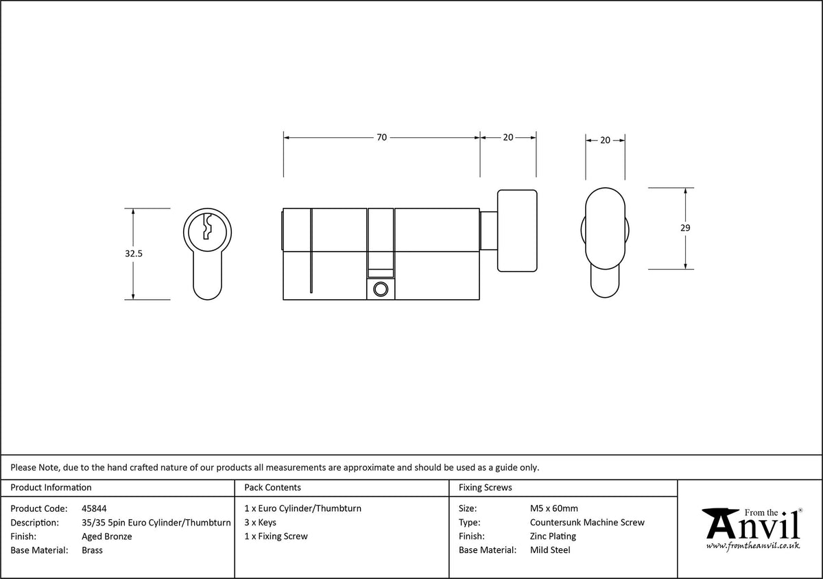 EURO CYLINDER 5PIN 35/35 TH AGBZ - 45844 by MARCHES (ANVIL) ARCHITECTURAL HARDWARE