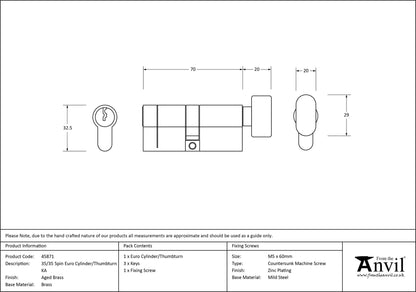 EURO CYLINDER/THUMBTURN 5PIN ALIKE 35/35 AGBR - 45871 by MARCHES (ANVIL) ARCHITECTURAL HARDWARE