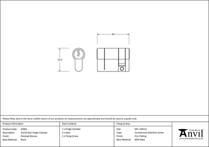 SINGLE CYLINDER 5PIN 35/10 PBZ - 45881 by MARCHES (ANVIL) ARCHITECTURAL HARDWARE