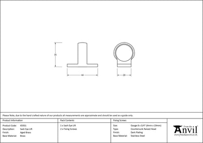 SASH EYE LIFT 44x20x35 AGBR - 45931 by MARCHES (ANVIL) ARCHITECTURAL HARDWARE