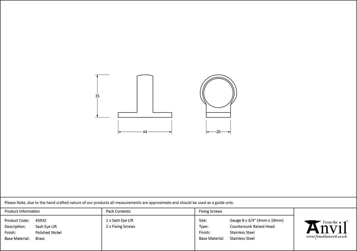 SASH EYE LIFT 44x20x35 PNP - 45932 by MARCHES (ANVIL) ARCHITECTURAL HARDWARE