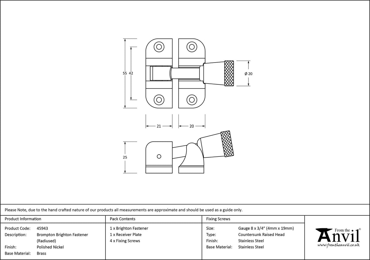 BROMPTON BRIGHTON FASTENER RAD 55x41x25 PNP - 45943 by MARCHES (ANVIL) ARCHITECTURAL HARDWARE