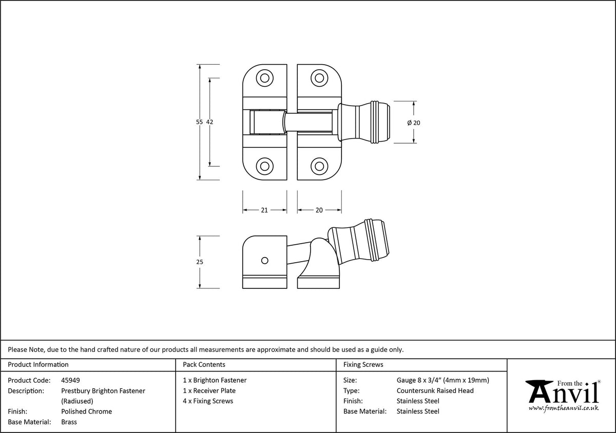 PRESTBURY BRIGHTON FASTENER RAD 55x41x25 PCP - 45949 by MARCHES (ANVIL) ARCHITECTURAL HARDWARE