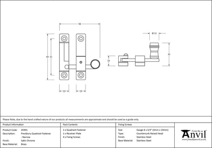 PRESTBURY QUADRANT FASTENER NARROW 64x56x32 SCP - 45991 by MARCHES (ANVIL) ARCHITECTURAL HARDWARE