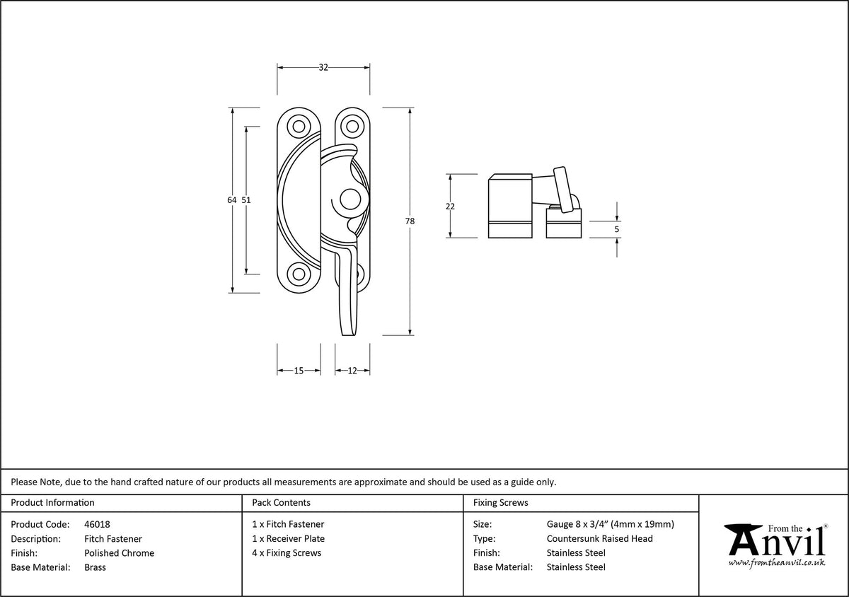 FITCH FASTENER 78x32x22 PCP - 46018 by MARCHES (ANVIL) ARCHITECTURAL HARDWARE