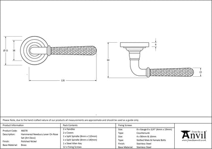 HAMMERED NEWBURY LEVER HANDLE+ROSE SPRUNG ART DECO 53x126x64 PNP - 46078 by MARCHES (ANVIL) ARCHITECTURAL HARDWARE