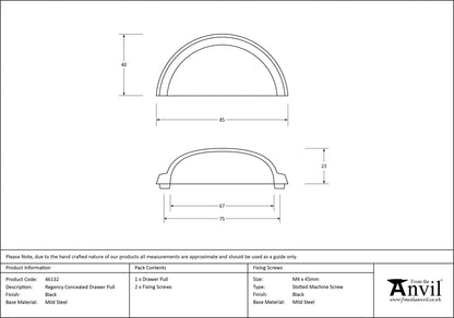 REGENCY DRAWER PULL CNC 075HC 85x40x23 BLK - 46132 by MARCHES (ANVIL) ARCHITECTURAL HARDWARE