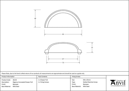 REGENCY DRAWER PULL CNC 075HC 85x40x23 BWX - 46133 by MARCHES (ANVIL) ARCHITECTURAL HARDWARE