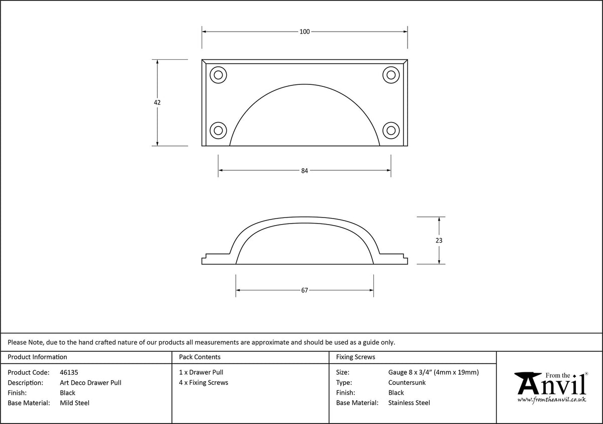 ART DECO DRAWER PULL 084HC 100x42x23 BLK - 46135 by MARCHES (ANVIL) ARCHITECTURAL HARDWARE