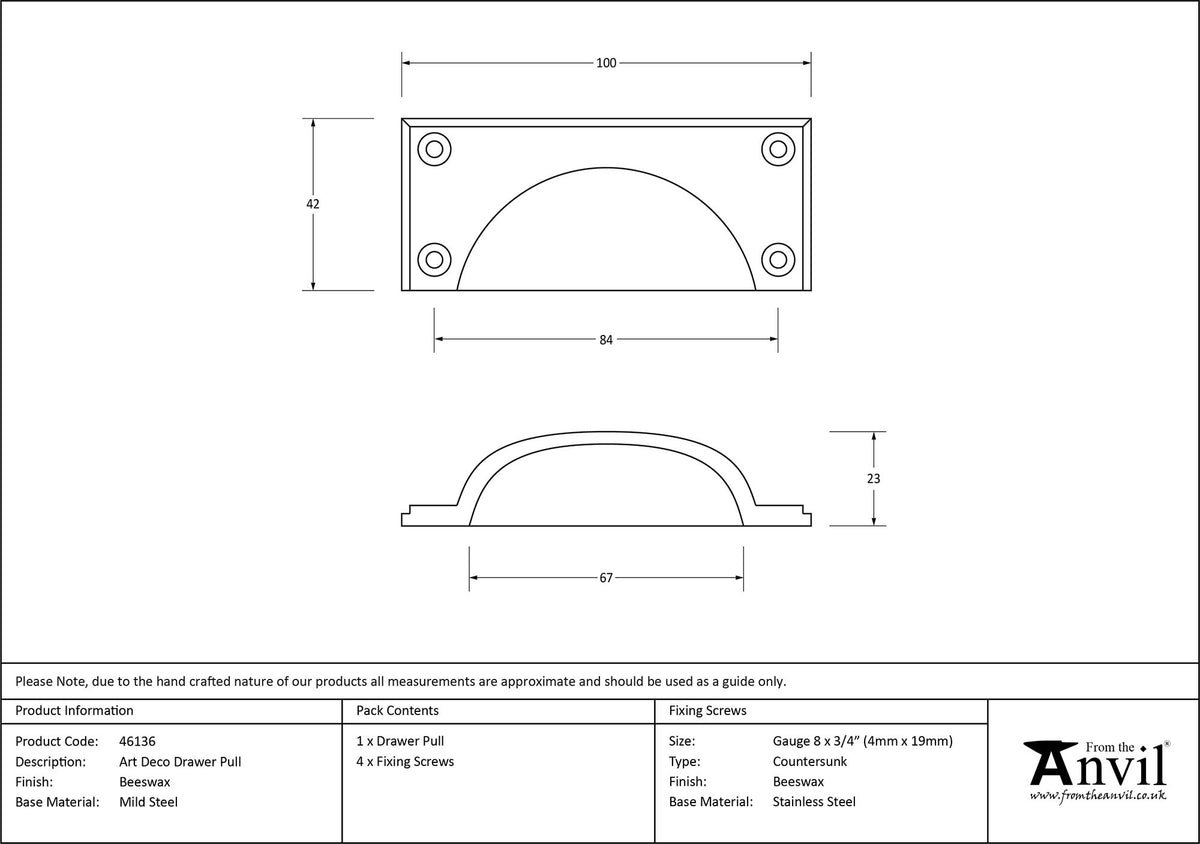 ART DECO DRAWER PULL 084HC 100x42x23 BWX - 46136 by MARCHES (ANVIL) ARCHITECTURAL HARDWARE