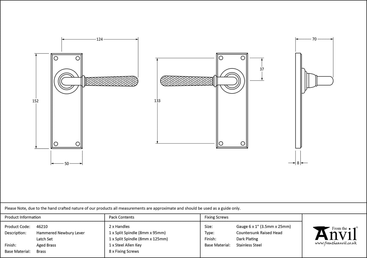 HAMMERED NEWBURY LEVER HANDLE LATCH 124x152x70 AGBR - 46210 by MARCHES (ANVIL) ARCHITECTURAL HARDWARE