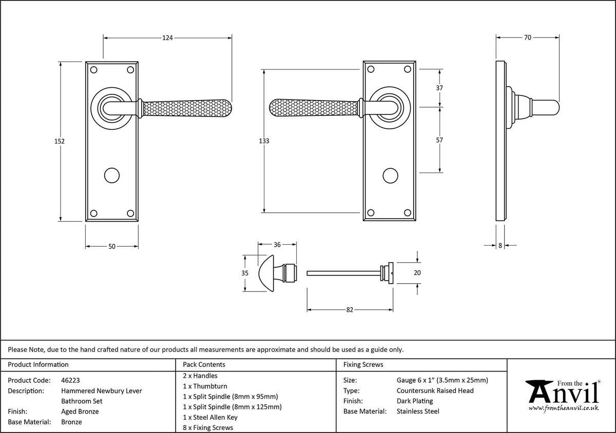 HAMMERED NEWBURY LEVER HANDLE BATH 124x152x70 AGBZ - 46223 by MARCHES (ANVIL) ARCHITECTURAL HARDWARE
