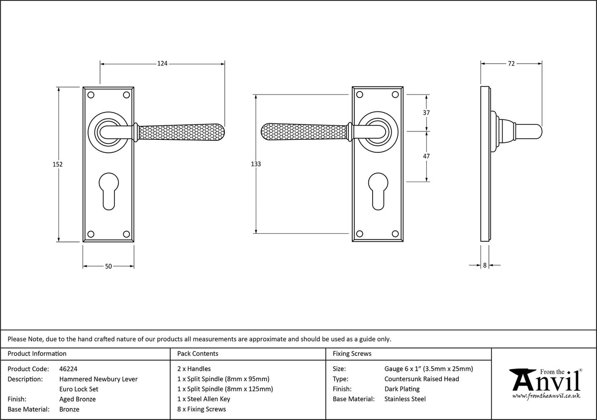 HAMMERED NEWBURY LEVER HANDLE EURO 124x152x70 AGBZ - 46224 by MARCHES (ANVIL) ARCHITECTURAL HARDWARE