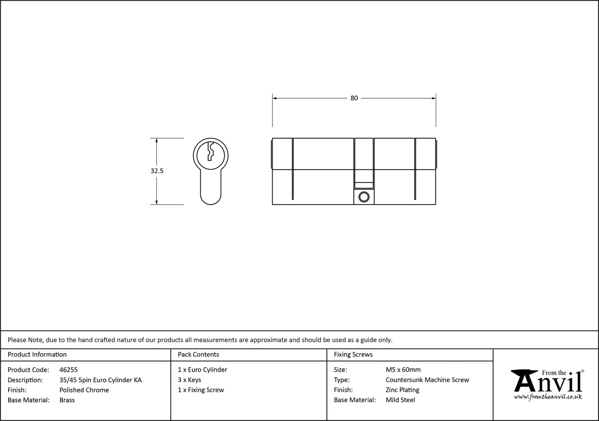EURO CYLINDER 5PIN ALIKE 35/45 PCP - 46255 by MARCHES (ANVIL) ARCHITECTURAL HARDWARE