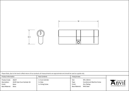 EURO CYLINDER 5PIN ALIKE 45/45 LBR - 46257 by MARCHES (ANVIL) ARCHITECTURAL HARDWARE