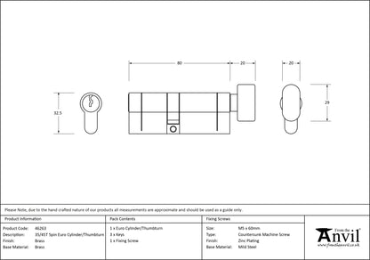 EURO CYLINDER/THUMBTURN 5PIN DIFFER 35/45T LBR - 46263 by MARCHES (ANVIL) ARCHITECTURAL HARDWARE
