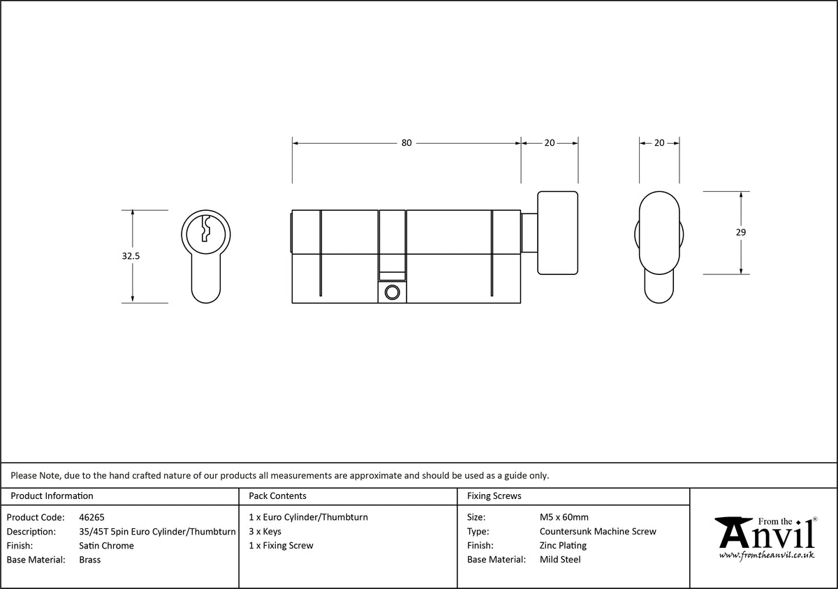 EURO CYLINDER/THUMBTURN 5PIN DIFFER 35/45T SCP - 46265 by MARCHES (ANVIL) ARCHITECTURAL HARDWARE