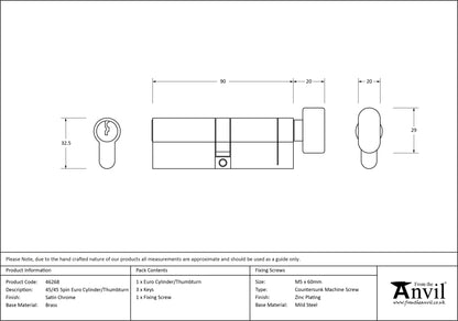 EURO CYLINDER/THUMBTURN 5PIN DIFFER 45/45 SCP - 46268 by MARCHES (ANVIL) ARCHITECTURAL HARDWARE