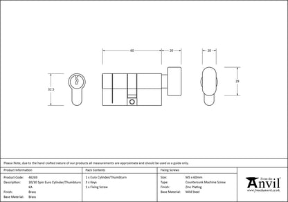 EURO CYLINDER/THUMBTURN 5PIN ALIKE 30/30 LBR - 46269 by MARCHES (ANVIL) ARCHITECTURAL HARDWARE