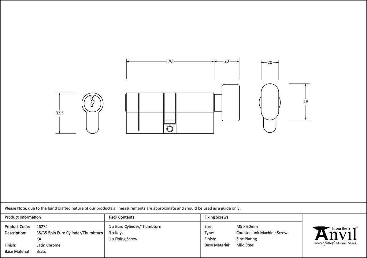 EURO CYLINDER/THUMBTURN 5PIN ALIKE 35/35 SCP - 46274 by MARCHES (ANVIL) ARCHITECTURAL HARDWARE