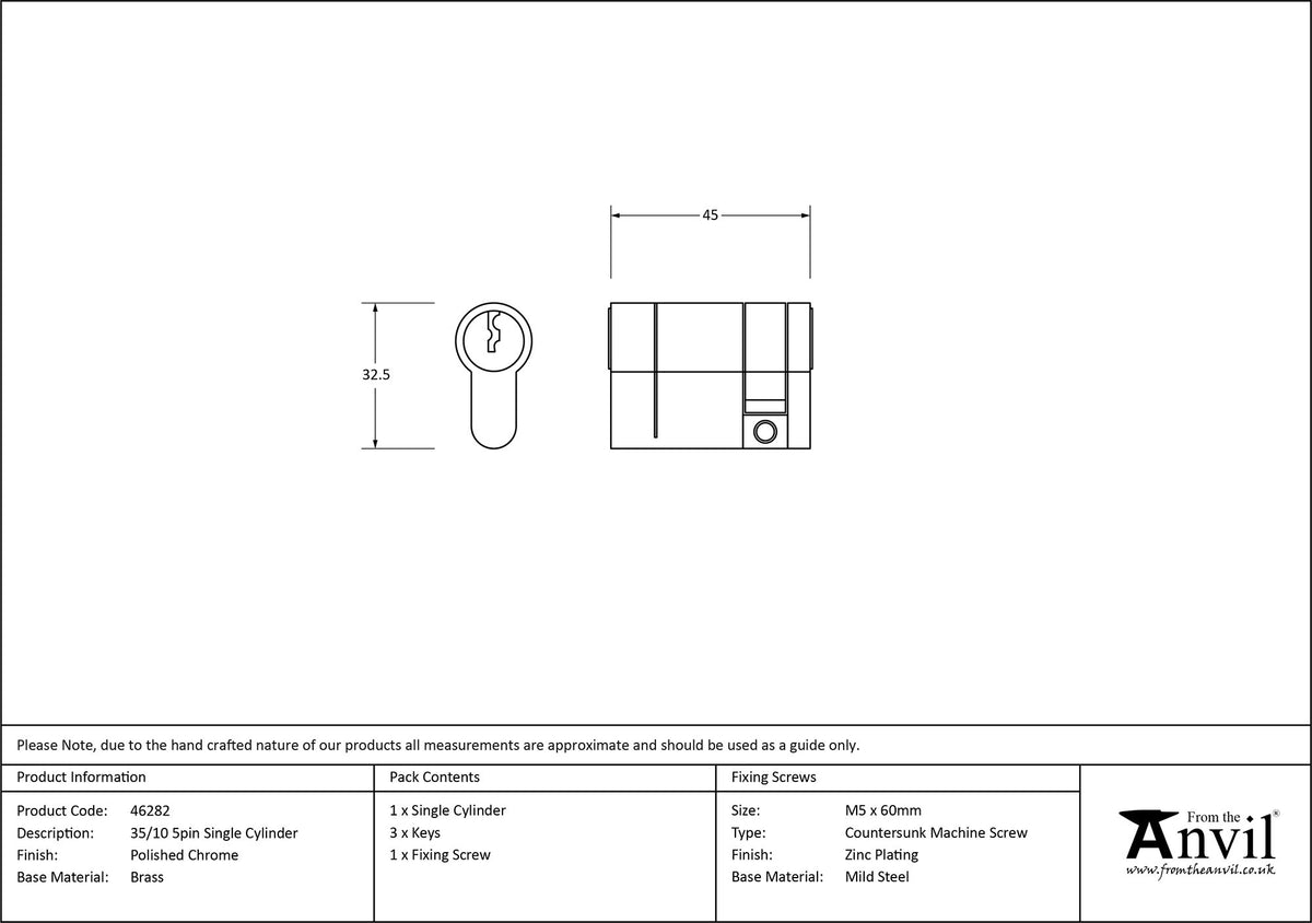 SINGLE CYLINDER 5PIN 35/10 PCP - 46282 by MARCHES (ANVIL) ARCHITECTURAL HARDWARE